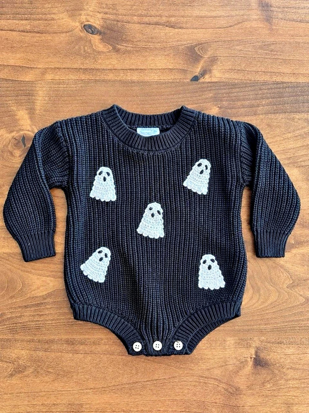 NWT Mud Pie MudPie Black Sweater Knit Ghost Bubble Romper Halloween 3-6 Months